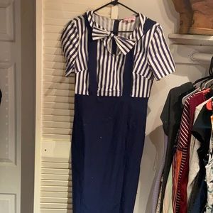 Vintage pencil suspender dress with pockets